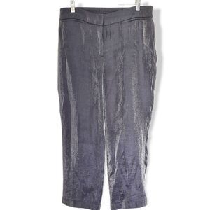 Chicos Gray‎ Silver Pant Sz 10 Dressy Party Straight Legs Silky Elastic Holiday